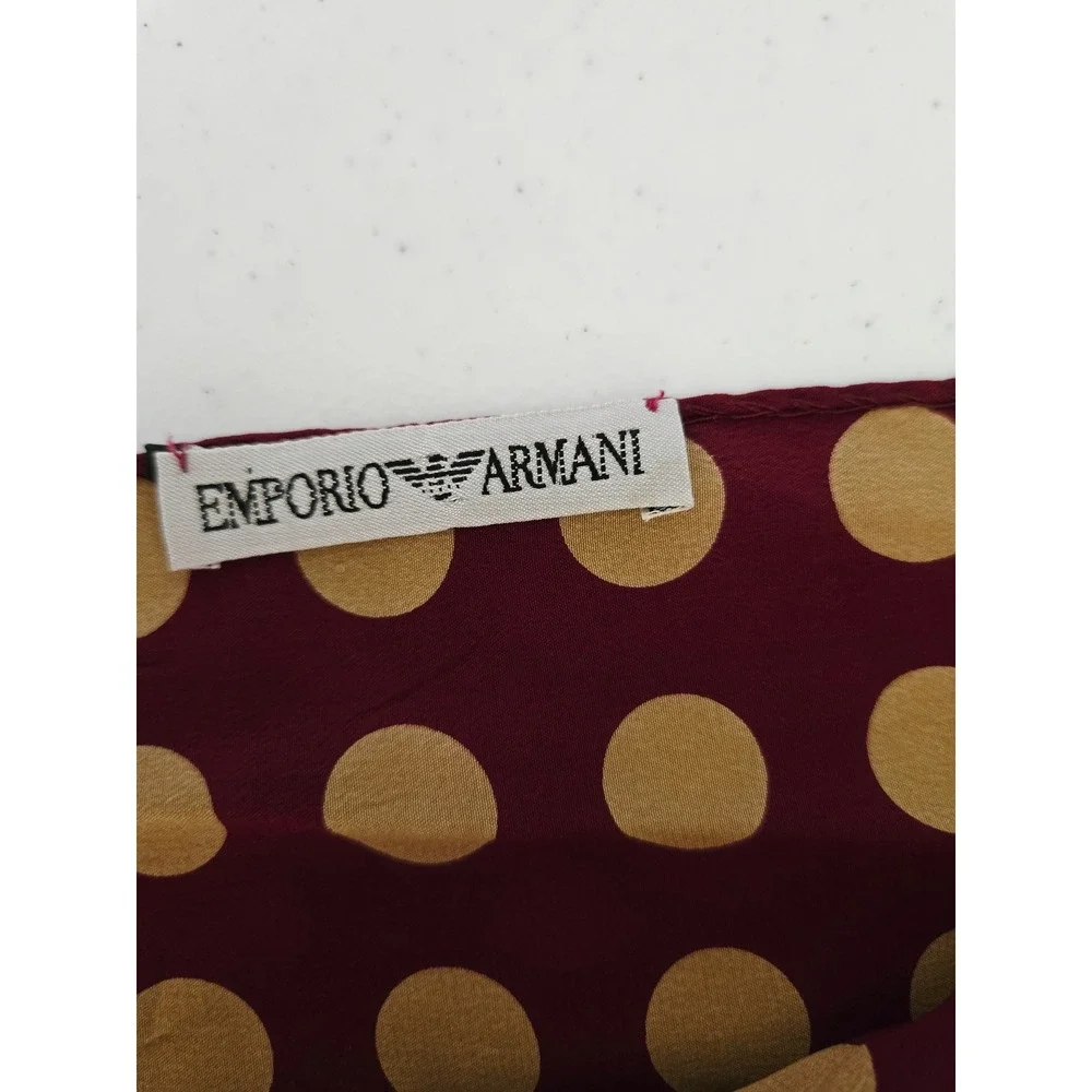 Emporio Armani Womens Scarf Burgundy Silk Polka Dot Fringed Made in Italy